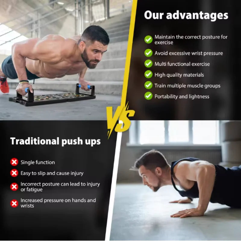 Multifunction Push-Up Board Kit with Handle Foldable Fitness Equipment for Chest Arm Abdomen Exercises Home Gym Training