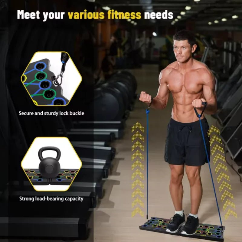 Multifunction Push-Up Board Kit with Handle Foldable Fitness Equipment for Chest Arm Abdomen Exercises Home Gym Training